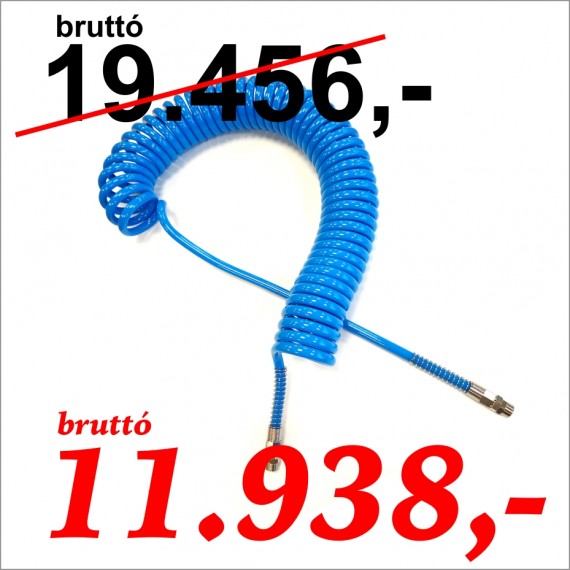 PU spiráltömlő 5x8 7,5 m 1/4" forgó csavarzattal